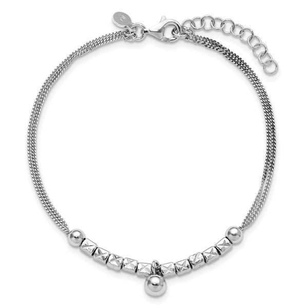 Leslie's Sterling Silver RH-plat Pol. Fancy 2-strand w/1in ext. Bracelet - Image 4