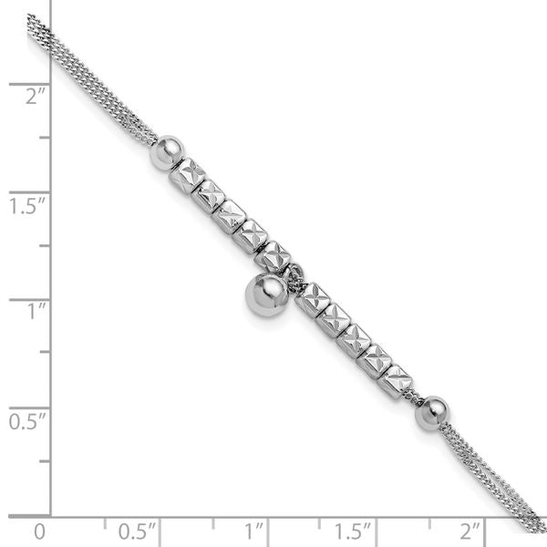 Leslie's Sterling Silver RH-plat Pol. Fancy 2-strand w/1in ext. Bracelet - Image 5