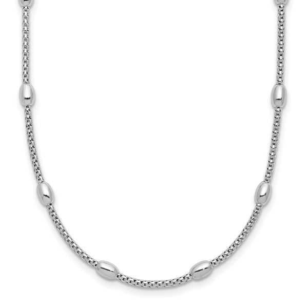 Leslie's Sterling Silver RH-plated Fancy Bead w/2in ext. Necklace