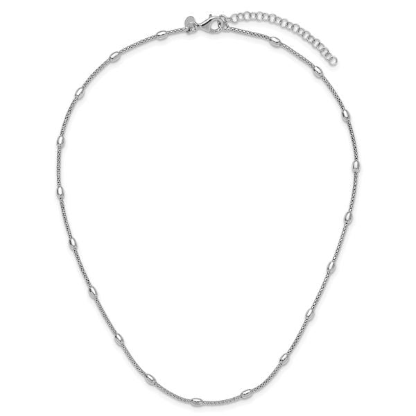 Leslie's Sterling Silver RH-plated Fancy Bead w/2in ext. Necklace - Image 4