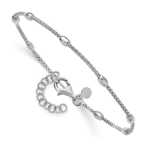 Leslie's Sterling Silver RH-plated Fancy Bead w/1in ext. Bracelet - Image 3