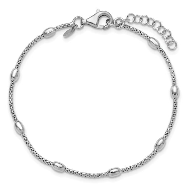 Leslie's Sterling Silver RH-plated Fancy Bead w/1in ext. Bracelet - Image 4
