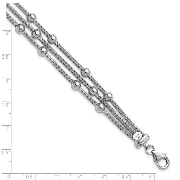Leslie's SS RH-plated Polished 3-strand Bead w/1in ext. Bracelet - Image 5