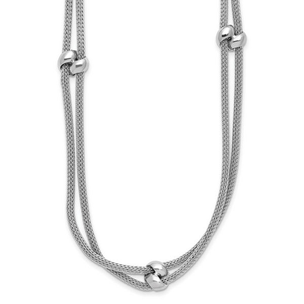Leslie's SS RH-plated Polished 2-strand Bead w/2.25in ext. Necklace
