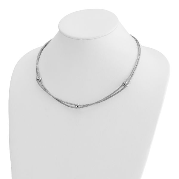 Leslie's SS RH-plated Polished 2-strand Bead w/2.25in ext. Necklace - Image 3