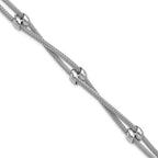 Leslie's SS RH-plated Polished 2-strand Bead w/1in ext. Bracelet