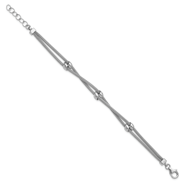 Leslie's SS RH-plated Polished 2-strand Bead w/1in ext. Bracelet - Image 2
