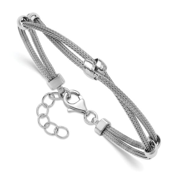 Leslie's SS RH-plated Polished 2-strand Bead w/1in ext. Bracelet - Image 3