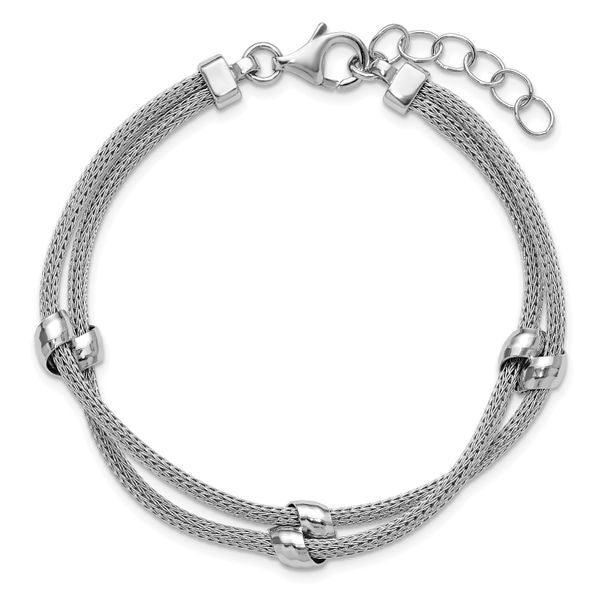 Leslie's SS RH-plated Polished 2-strand Bead w/1in ext. Bracelet - Image 4