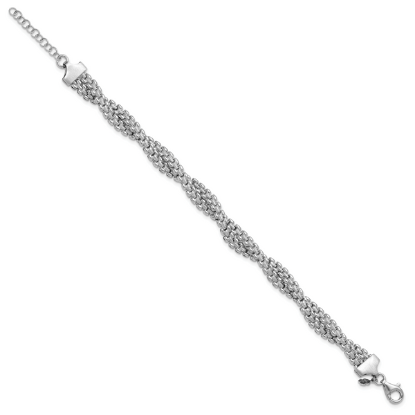 Leslie's SS RH-plated Polish/Texture Braided w/ 1in ext. Bracelet - Image 2