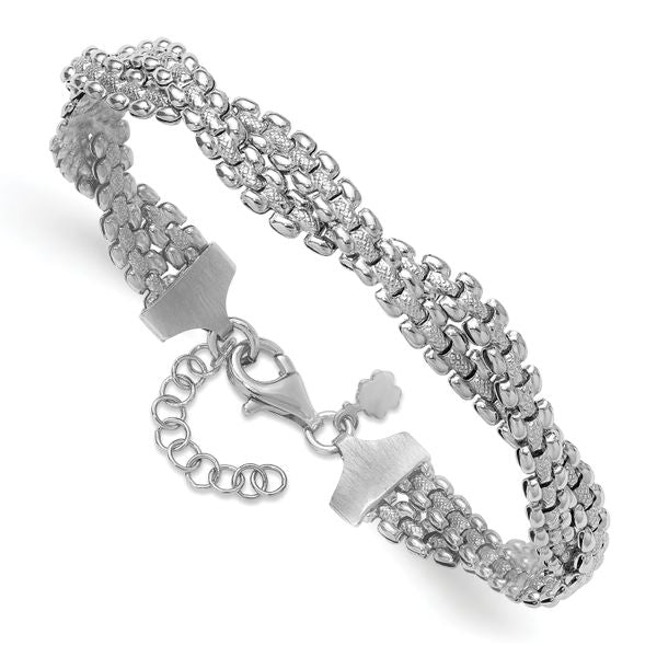 Leslie's SS RH-plated Polish/Texture Braided w/ 1in ext. Bracelet - Image 3