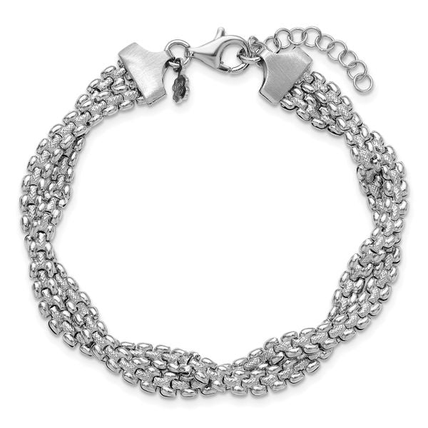 Leslie's SS RH-plated Polish/Texture Braided w/ 1in ext. Bracelet - Image 4