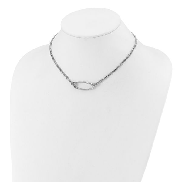 Leslie's SS RH-plat Polish/Dia-cut Oval 2-Strand w/1.25in ext. Necklace - Image 3