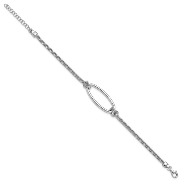 Leslie's SS RH-plat Polish/Dia-cut Oval 2-Strand w/1.25in ext. Bracelet - Image 2