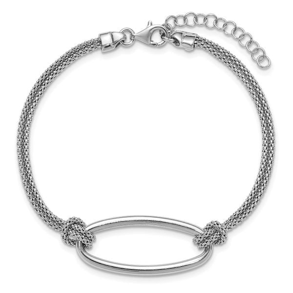 Leslie's SS RH-plat Polish/Dia-cut Oval 2-Strand w/1.25in ext. Bracelet - Image 4