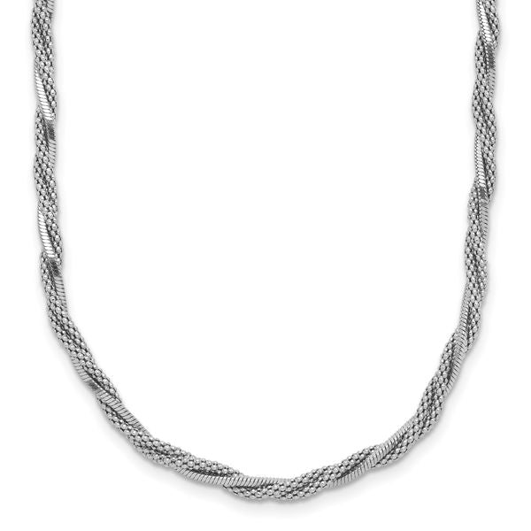 Leslie's SS RH-plated Polish/Texture Braided w/1.5in ext. Necklace