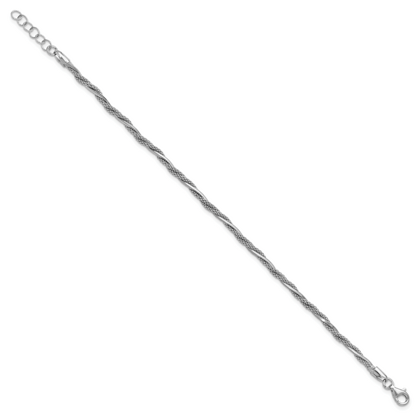 Leslie's SS RH-plated Polish/Texture Braided w/ .75in ext. Bracelet - Image 2