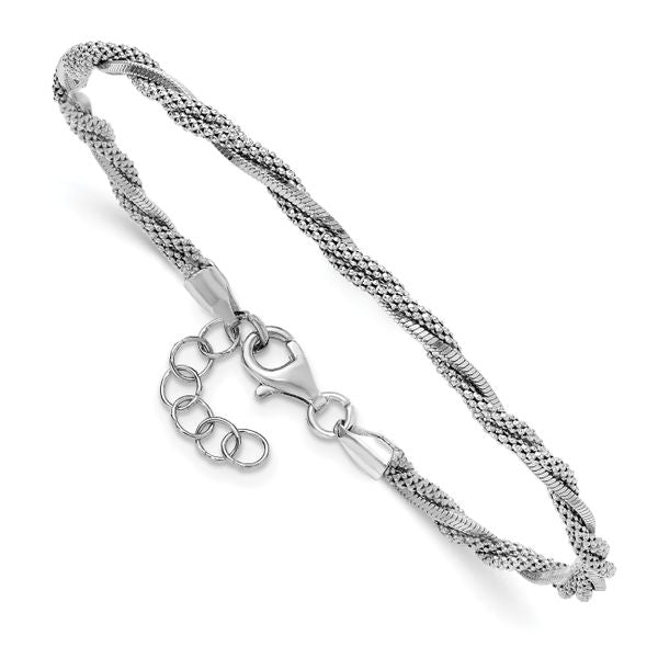 Leslie's SS RH-plated Polish/Texture Braided w/ .75in ext. Bracelet - Image 3