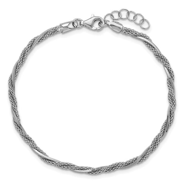 Leslie's SS RH-plated Polish/Texture Braided w/ .75in ext. Bracelet - Image 4