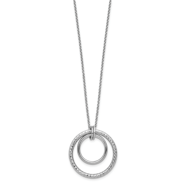 Leslie's SS RH-plated Polished / Dia-cut Circle w/ 2in ext. Necklace - Image 2