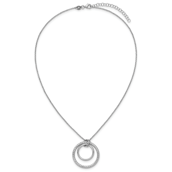 Leslie's SS RH-plated Polished / Dia-cut Circle w/ 2in ext. Necklace - Image 4