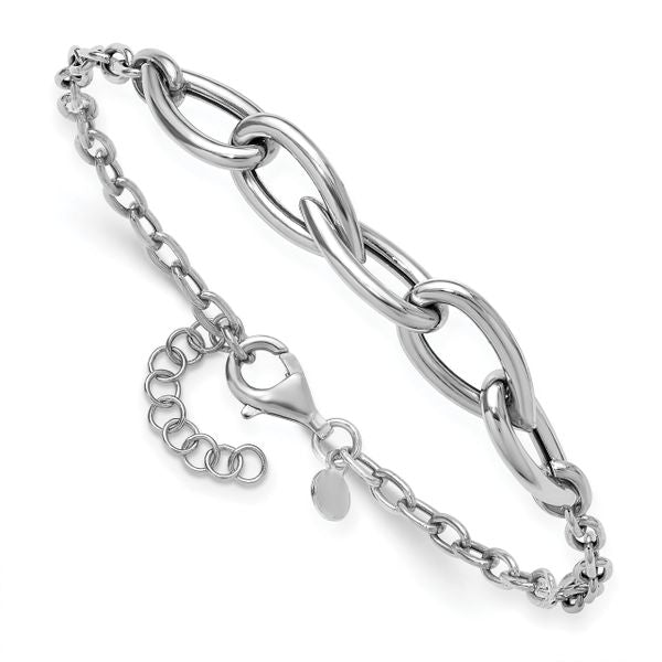 Leslie's Sterling Silver RH-plate Polish Fancy Link w/ 1in ext. Bracelet - Image 3