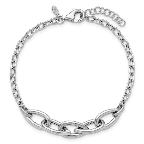 Leslie's Sterling Silver RH-plate Polish Fancy Link w/ 1in ext. Bracelet - Image 4