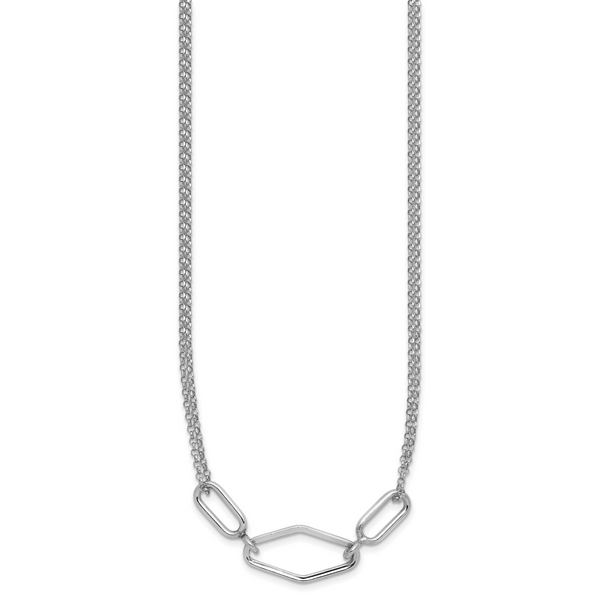 Leslie's SS RH-plat Polish/Dia-cut Fancy 2-strand w/2in ext. Necklace - Image 2