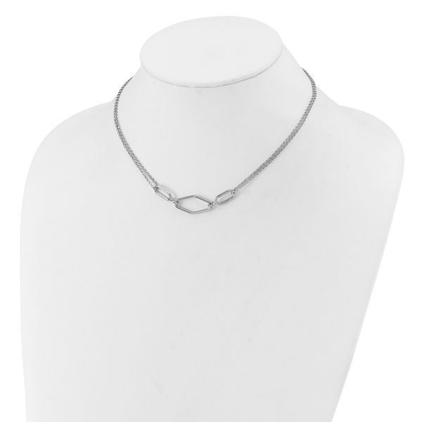 Leslie's SS RH-plat Polish/Dia-cut Fancy 2-strand w/2in ext. Necklace - Image 3