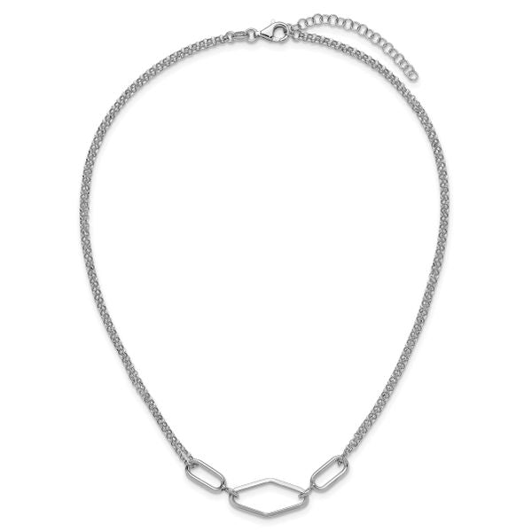 Leslie's SS RH-plat Polish/Dia-cut Fancy 2-strand w/2in ext. Necklace - Image 4