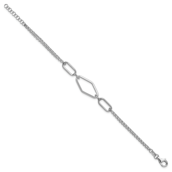 Leslie's SS RH-plat Polish/Dia-cut Fancy 2-strand w/.75in ext. Bracelet - Image 2