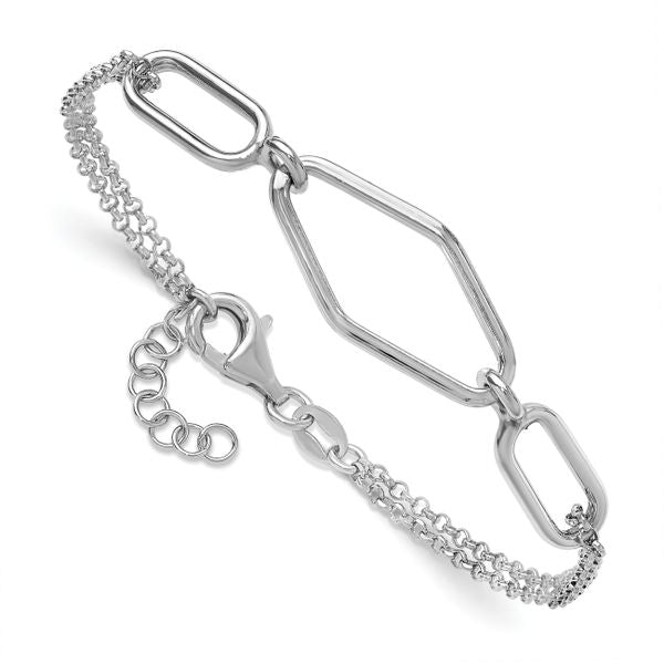 Leslie's SS RH-plat Polish/Dia-cut Fancy 2-strand w/.75in ext. Bracelet - Image 3