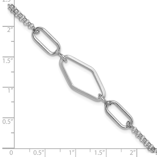 Leslie's SS RH-plat Polish/Dia-cut Fancy 2-strand w/.75in ext. Bracelet - Image 5
