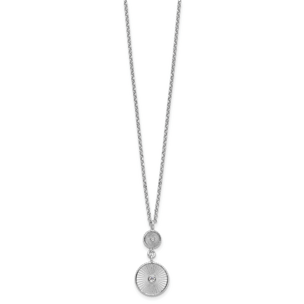 Leslie's SS RH-plated CZ Polish/Grooved Circle w/2in ext. Necklace - Image 2
