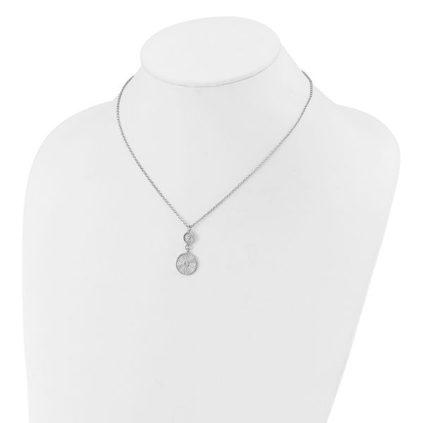 Leslie's SS RH-plated CZ Polish/Grooved Circle w/2in ext. Necklace - Image 3