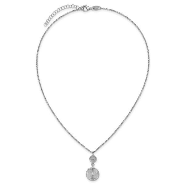 Leslie's SS RH-plated CZ Polish/Grooved Circle w/2in ext. Necklace - Image 4