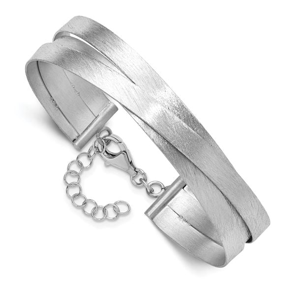 Leslie's Sterling Silver RH-plate Scratch Finish w/Safety Clasp Bangle
