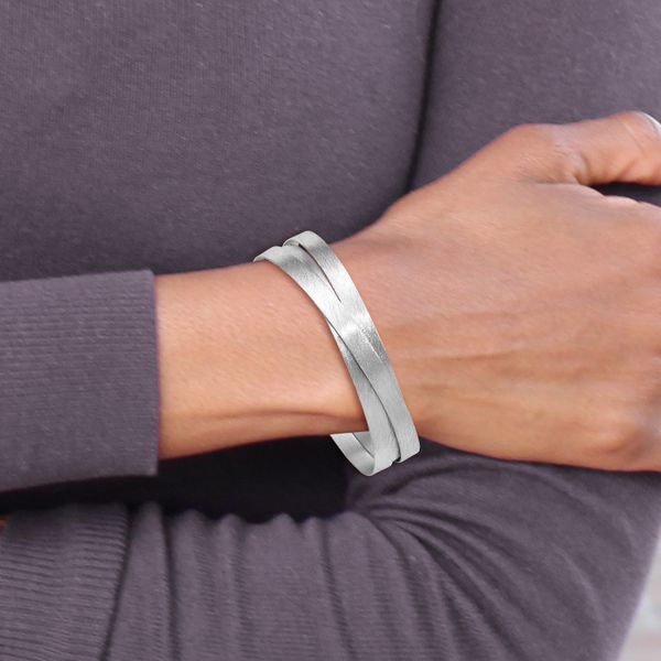 Leslie's Sterling Silver RH-plate Scratch Finish w/Safety Clasp Bangle - Image 4