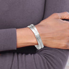 Leslie's Sterling Silver RH-plate Scratch Finish w/Safety Clasp Bangle - Image 4