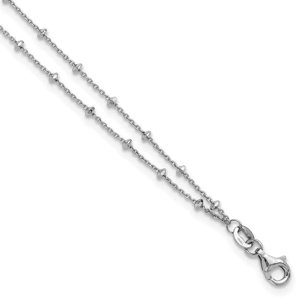 Leslie's SS RH-plated Polish/Dia-cut 2-Strand 9in Plus 1in ext. Anklet