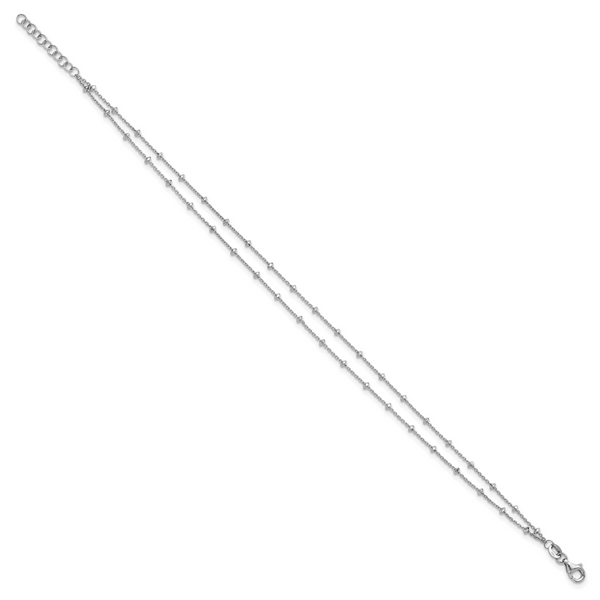 Leslie's SS RH-plated Polish/Dia-cut 2-Strand 9in Plus 1in ext. Anklet - Image 2