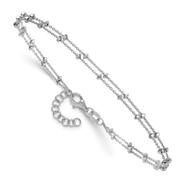 Leslie's SS RH-plated Polish/Dia-cut 2-Strand 9in Plus 1in ext. Anklet - Image 3