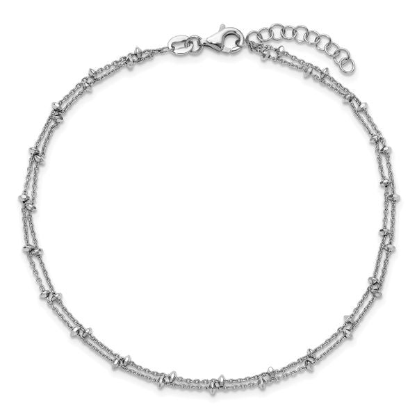 Leslie's SS RH-plated Polish/Dia-cut 2-Strand 9in Plus 1in ext. Anklet - Image 4