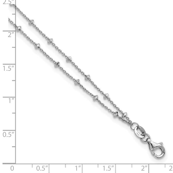 Leslie's SS RH-plated Polish/Dia-cut 2-Strand 9in Plus 1in ext. Anklet - Image 5