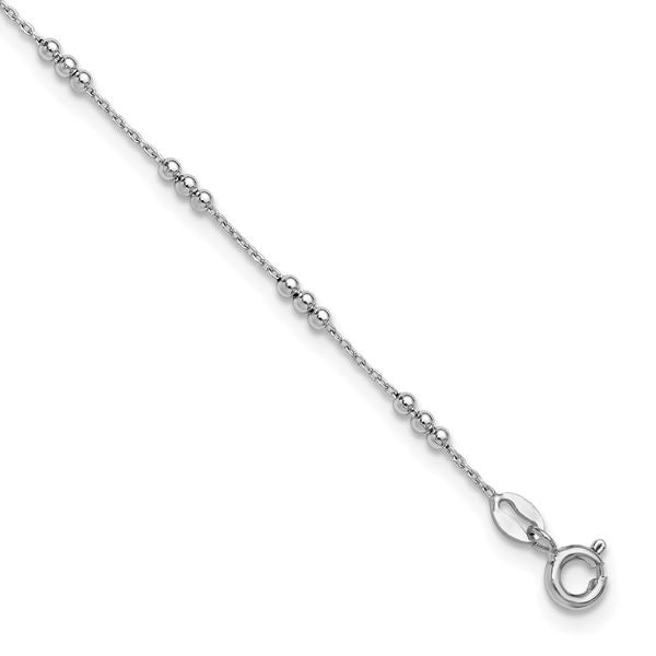 Leslie's SS RH-plated Polished Bead Station 9in Plus 1in ext. Anklet
