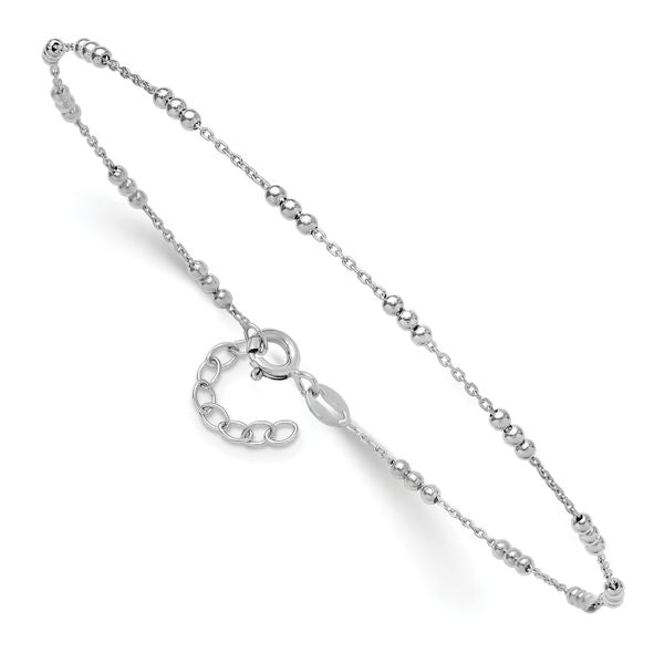 Leslie's SS RH-plated Polished Bead Station 9in Plus 1in ext. Anklet - Image 3