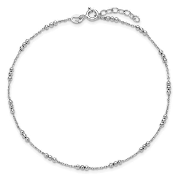 Leslie's SS RH-plated Polished Bead Station 9in Plus 1in ext. Anklet - Image 4