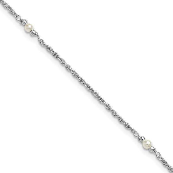 Leslie's SS RH-plat Polish FWC Pearl Station 9in Plus 1in ext. Anklet