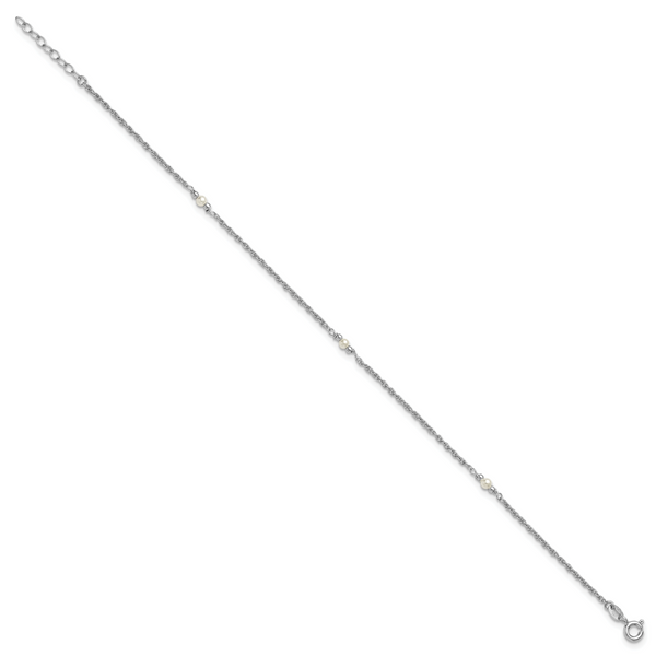 Leslie's SS RH-plat Polish FWC Pearl Station 9in Plus 1in ext. Anklet - Image 2