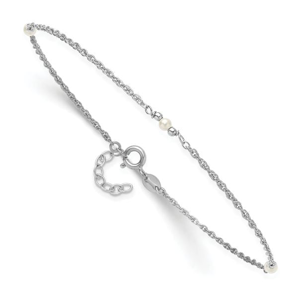 Leslie's SS RH-plat Polish FWC Pearl Station 9in Plus 1in ext. Anklet - Image 3